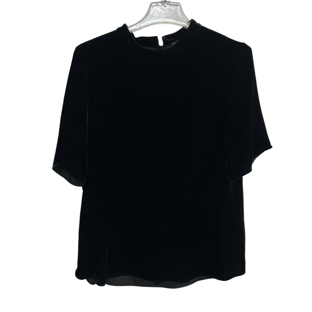 Eileen Fisher Black Velvet Silk Top M‎ Minimalist Quiet Luxury Capsule Wardrobe